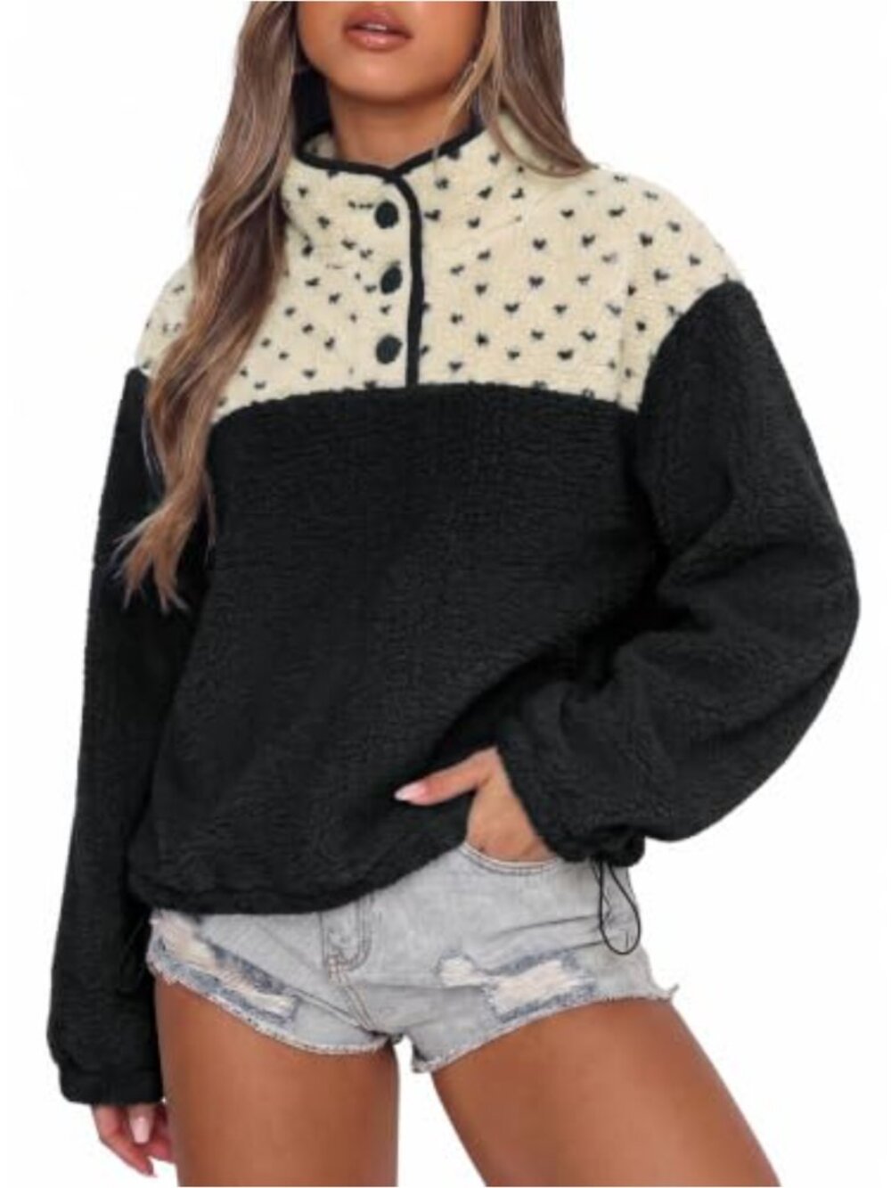 Women Quarter Zip Fleece Pullover Sherpa Sweatshirt Mock Neck Crop